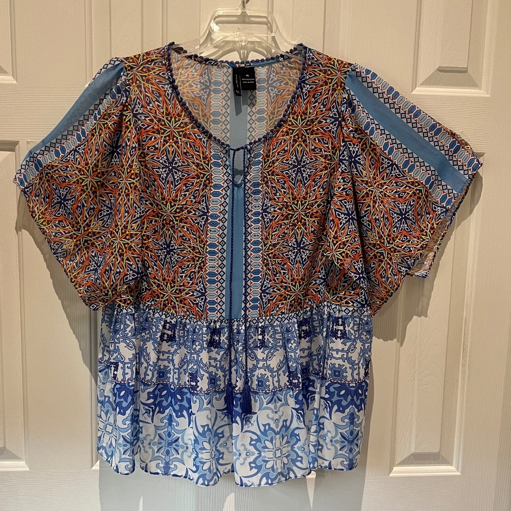 ND New Directions Pullover Top Peasant Women's Size XL Multicolor Short …